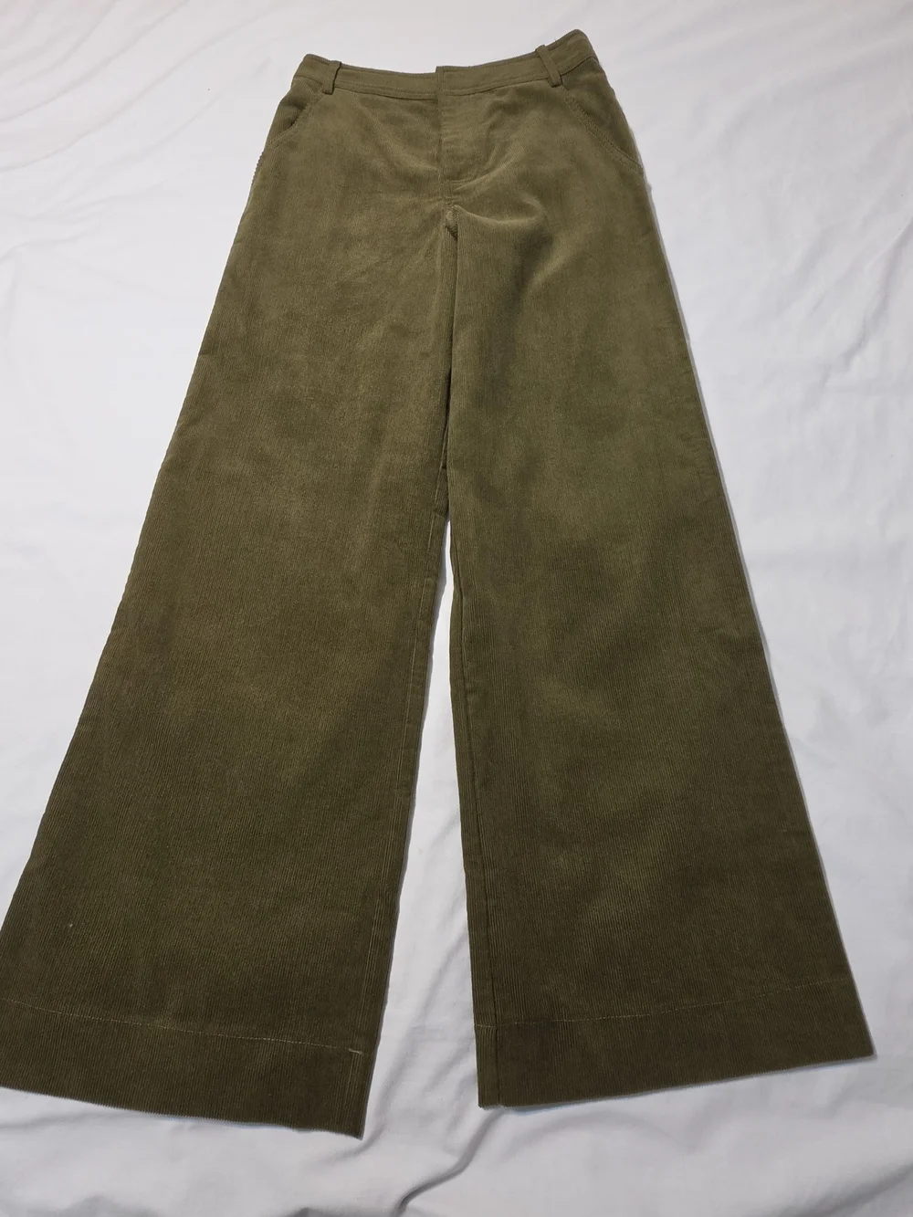 WAYF Olive Green Wide-Leg Corduroy Pants